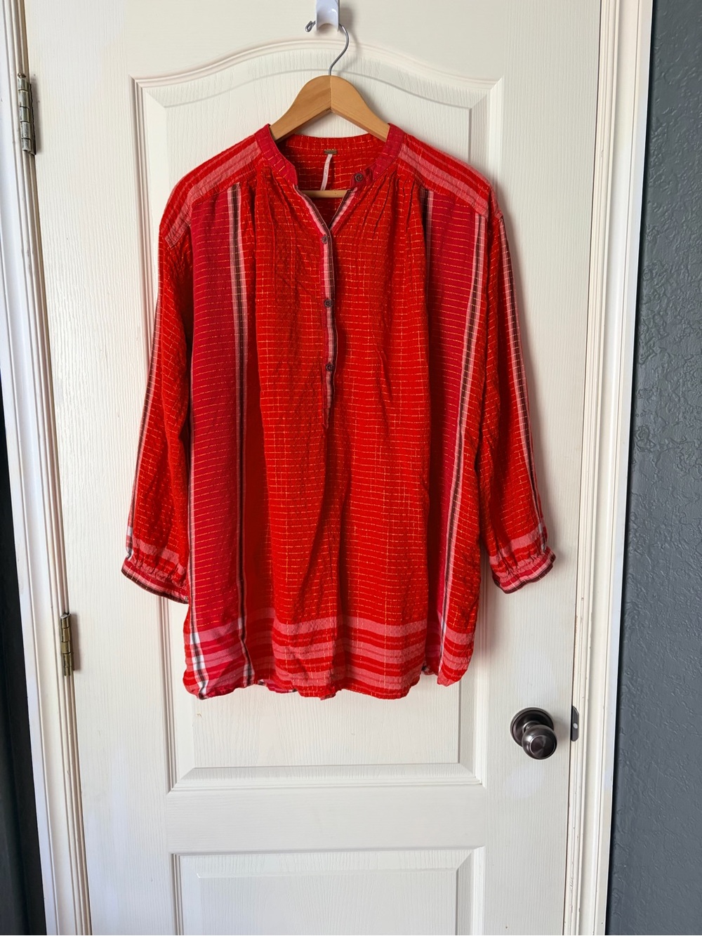 Free People Orange and Gold Long Sleeve Yarn Dye Lurex Tunic Top, Small - Picture 4 of 12
